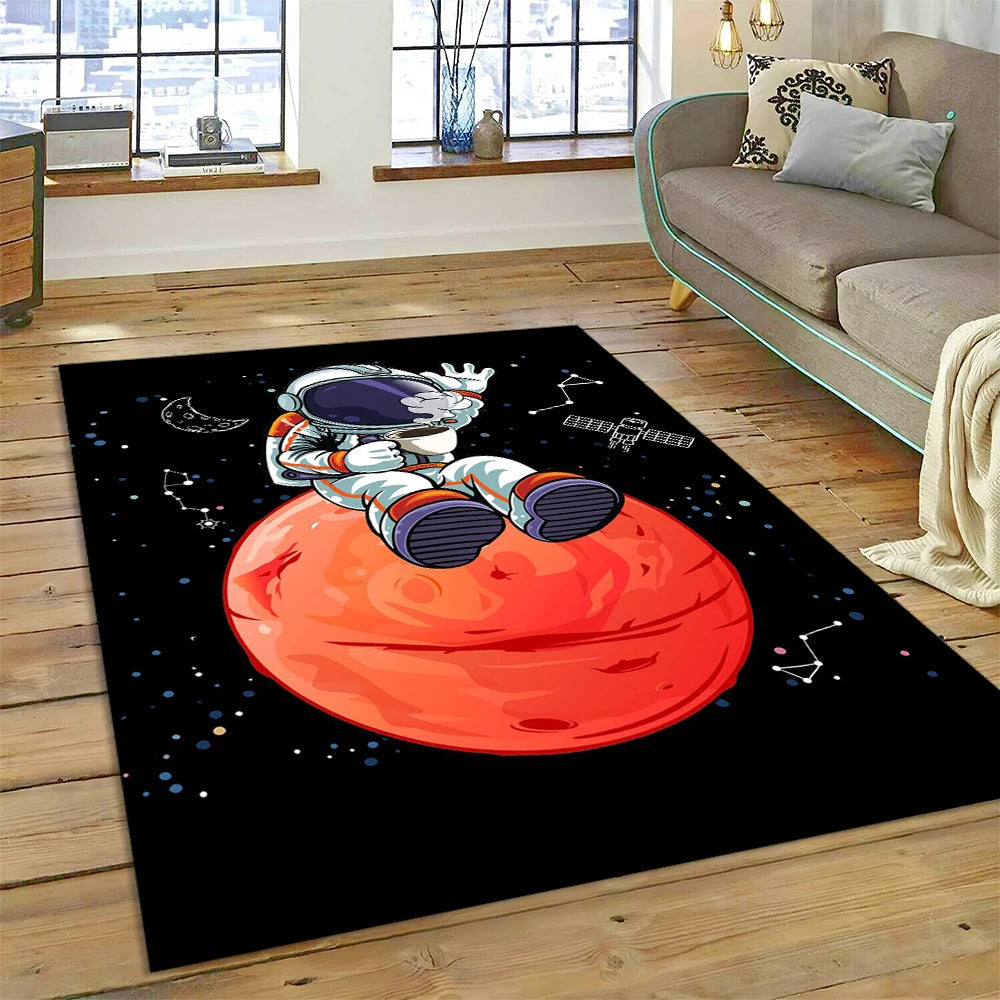 Astronaut Universe Spaceman Outer Space Cartoon Carpet Rug for Home Living Room Bedroom Sofa Doormat Decor,Kid Area Rug Non-slip