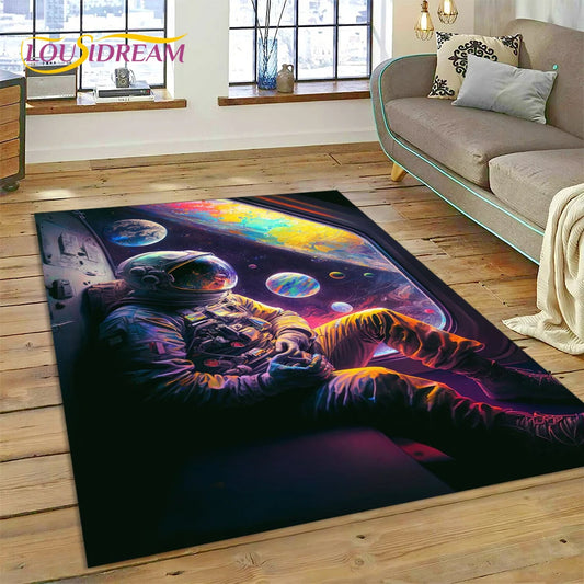 Astronaut Universe Spaceman Outer Space Cartoon Carpet Rug for Home Living Room Bedroom Sofa Doormat Decor,Kid Area Rug Non-slip