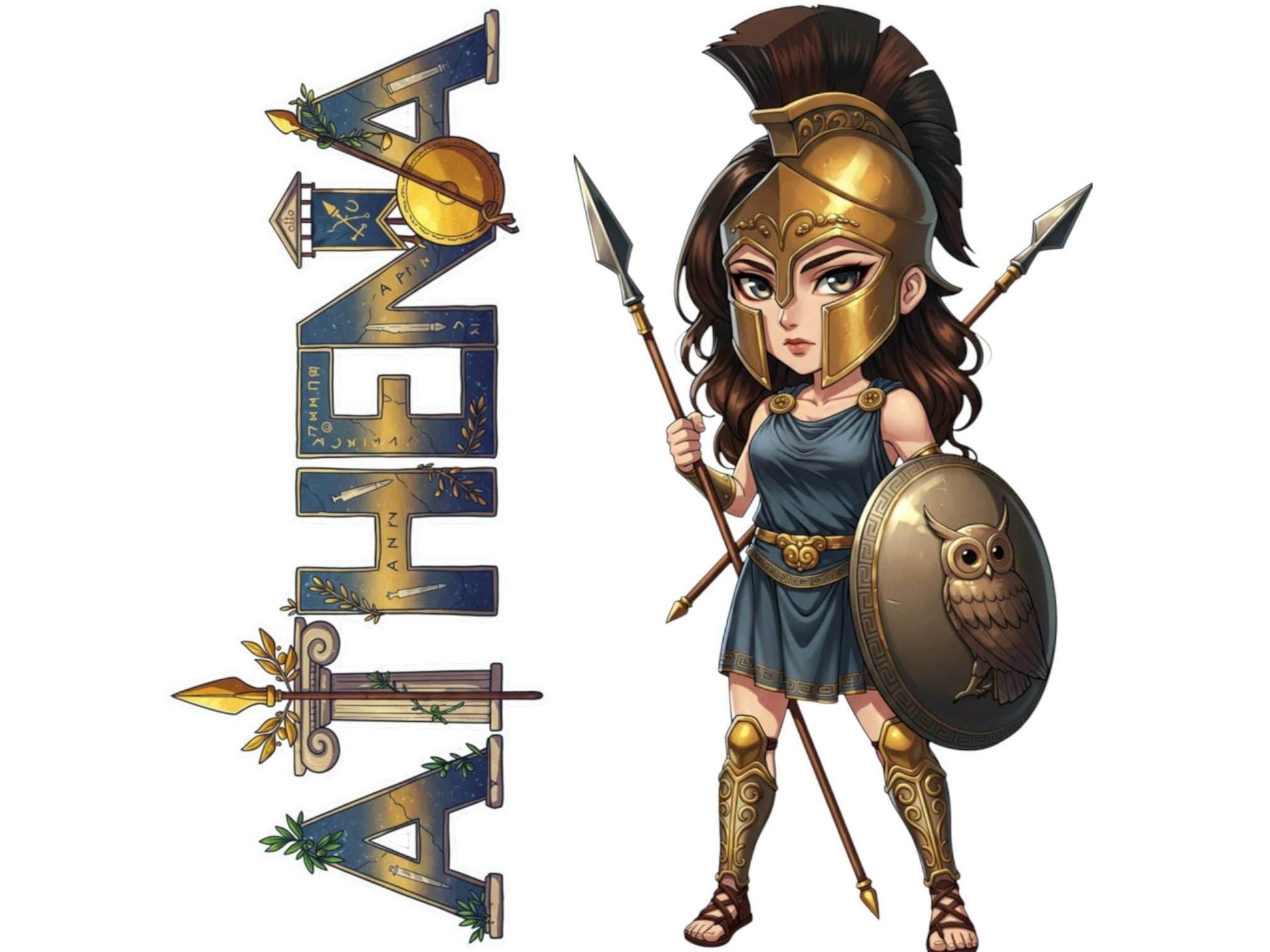 Athena Sticker and Magnet – Promachos Mythkins™ – Greek Goddess of Wisdom and Strategy | Waterproof & UV-Proof - Sticker / Mini