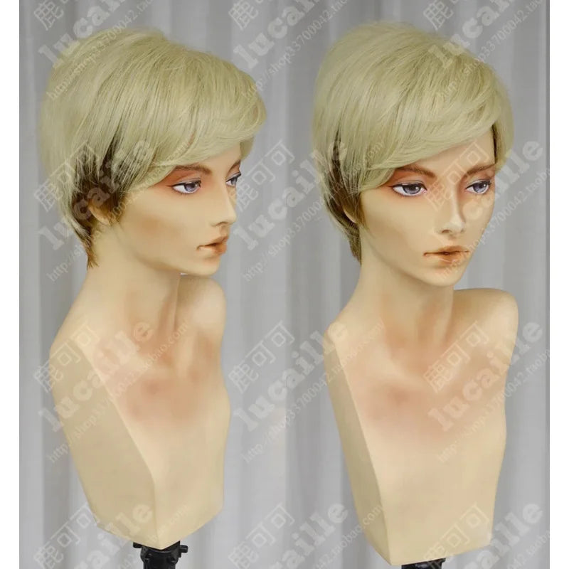 Attack on Titan Erwin Smith Short Light Blonde Ombre Cos Hair Heat Resistance Cosplay Costume Wig + Track + Cap