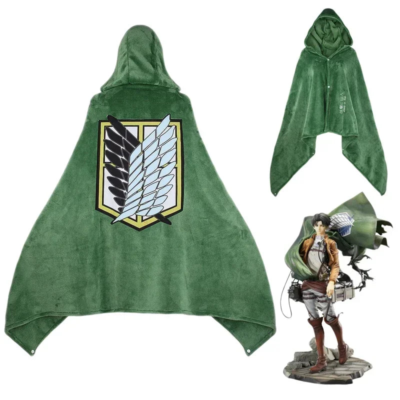 Attack Titann Blanket Flannel Cape Cloak Shingeki No Kyojin Survey Corps Anime Cosplay Costume Fabric Logo Hoodie Halloween MN7