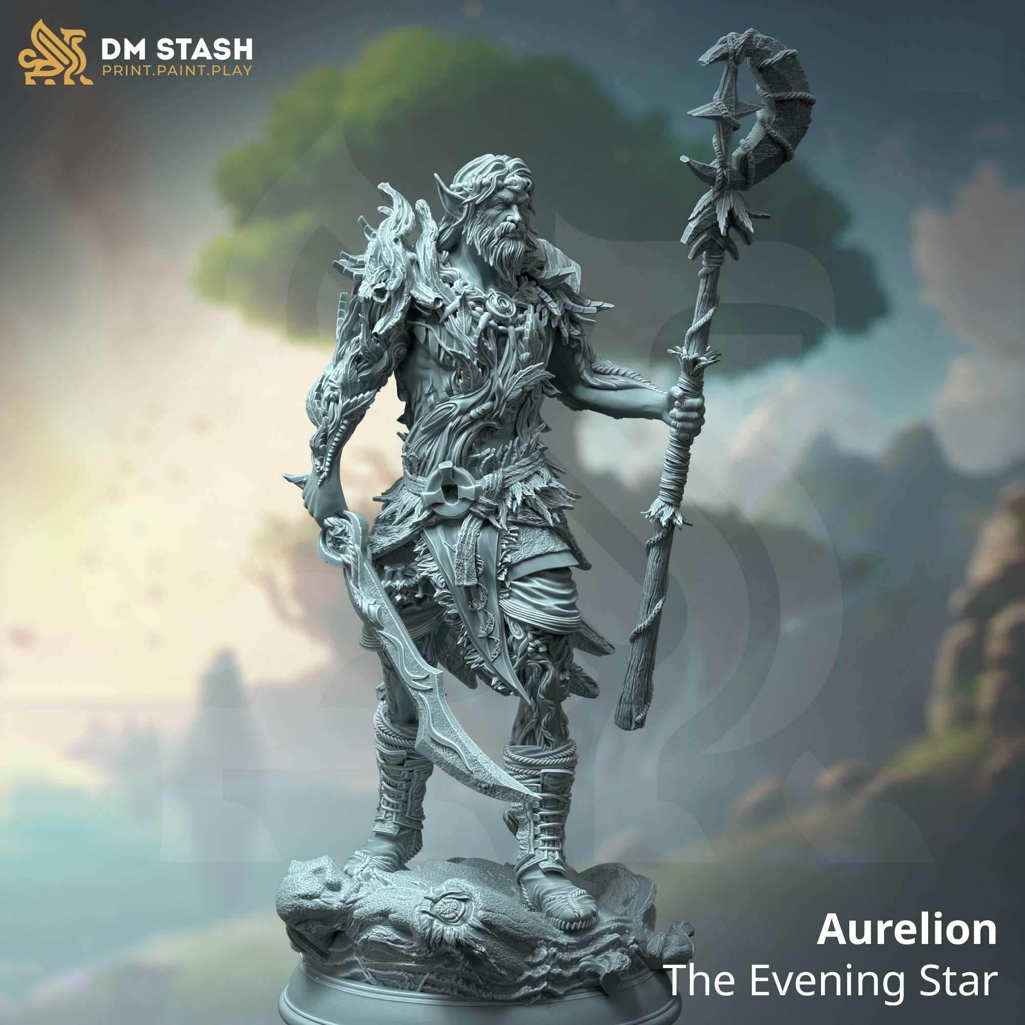 Aurelion, the Evening Star (Male Half-Elf Druid) - 32mm Scale