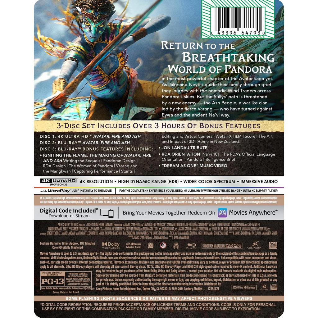 Avatar: Fire And Ash - Limited Edition Steelbook (4K Ultra HD + Blu-ray + Digital)