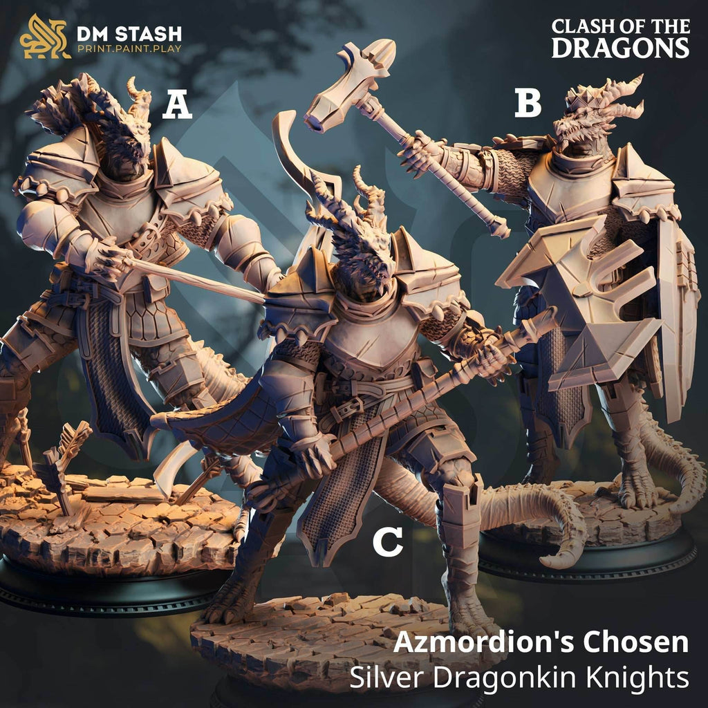 Azmordion's Chosen, Silver Dragonkin Knights (Dragonborn Paladins) - 32mm Scale / A - Archer