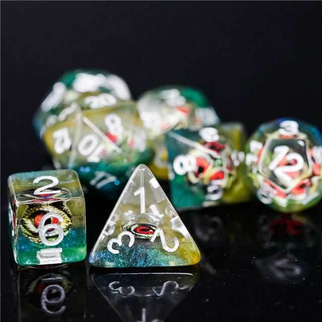 Reptile Green Demon Eye Dragon Eye Dice 7-Dice Set Resin Dungeons and Dragons Dice - 