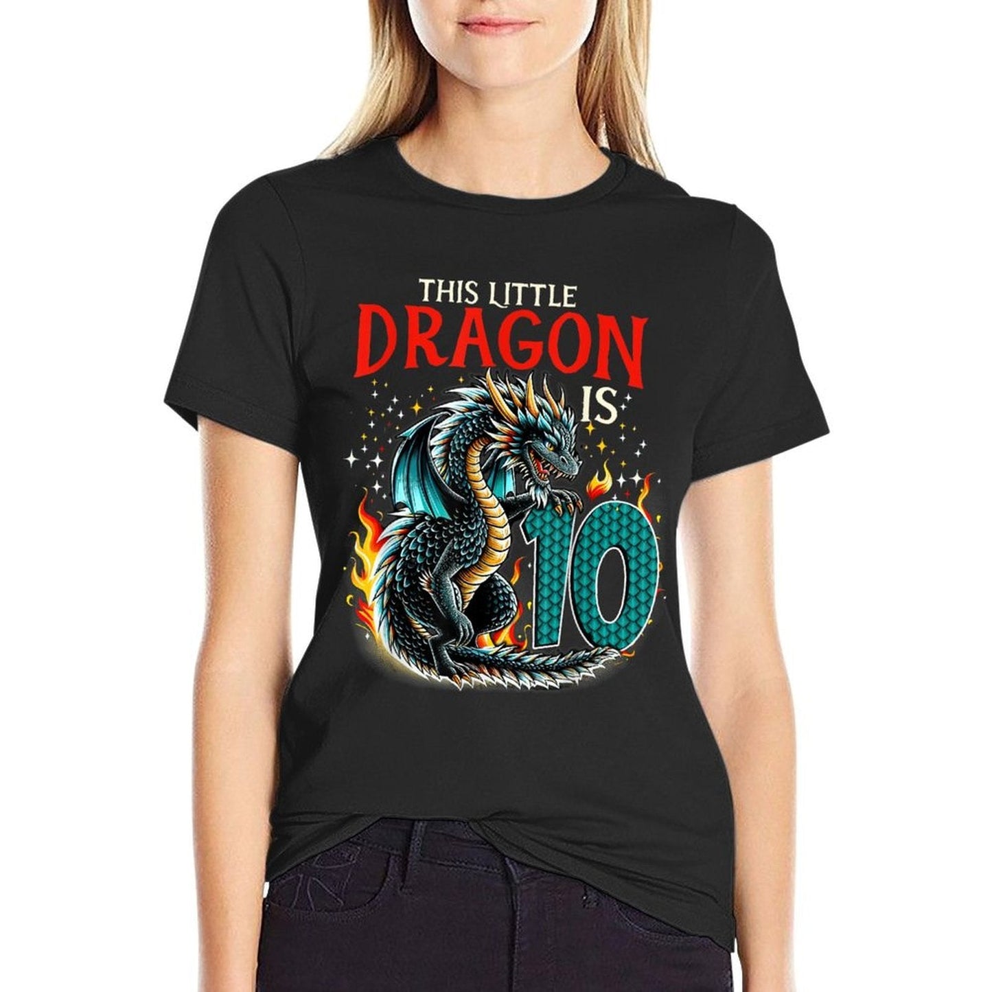 Turning 10 Year Old Birthday Boy Dragon 10th Bday Girl  Wrinkle-resistant T-Shirt