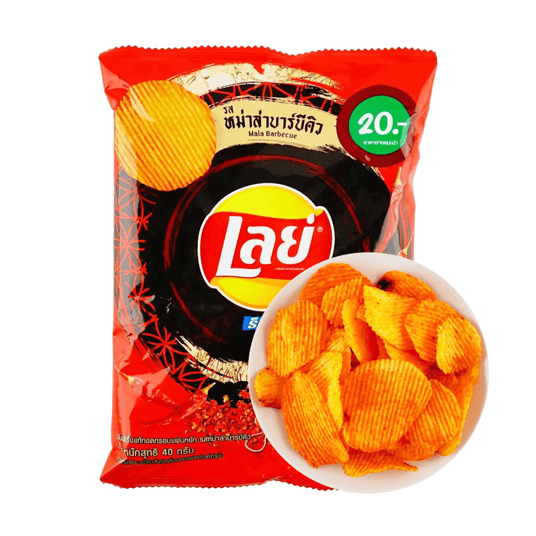 Lays Thailand 【Exclusive Thai Flavor】 Potato Chips, Spicy Mala Barbecue Flavor, 1.41 oz - 