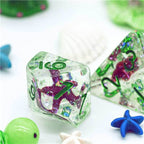 Green w/Purple Starfish Dice 7-Dice Set Resin Dungeons and Dragons Dice - 
