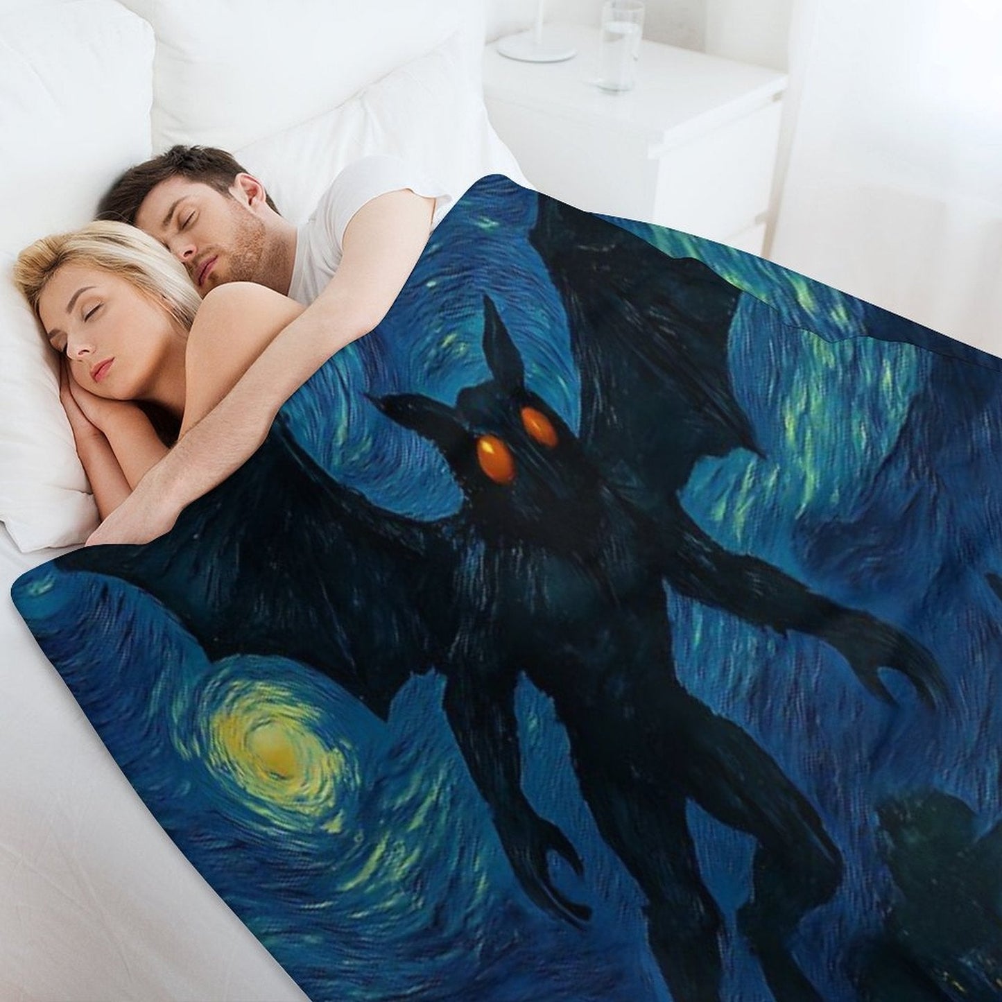 Mothman Over Point Pleasant on A Starry Night Throw Blanket