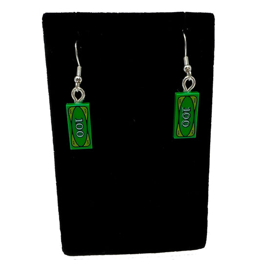 B3 Customs® $100 Bill Earrings made from LEGO Bricks