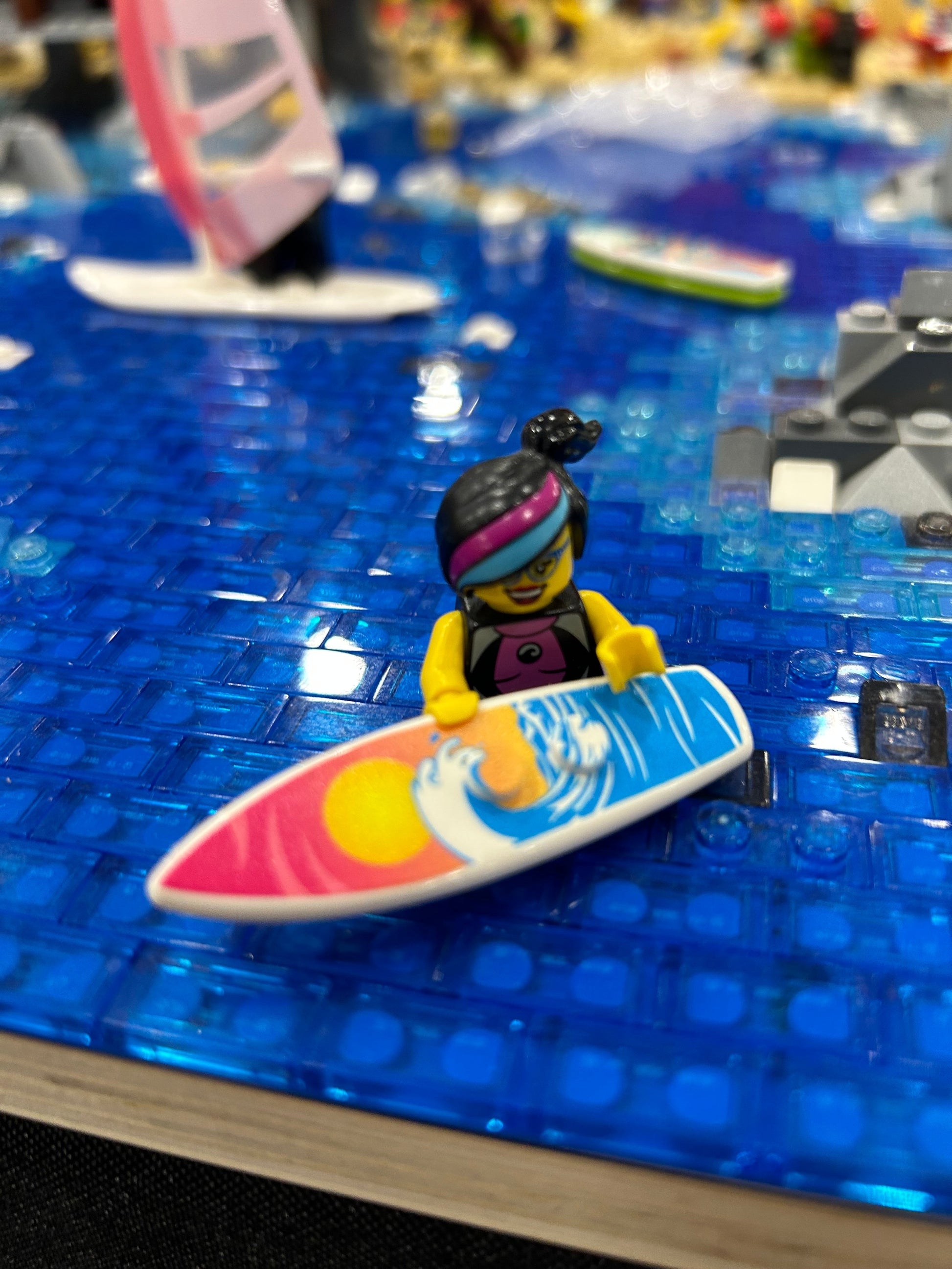 B3 Customs® Printed Sunset Wave Surfboard made from LEGO® bricks