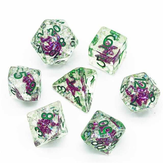 Green w/Purple Starfish Dice 7-Dice Set Resin Dungeons and Dragons Dice - 