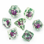 Green w/Purple Starfish Dice 7-Dice Set Resin Dungeons and Dragons Dice - 