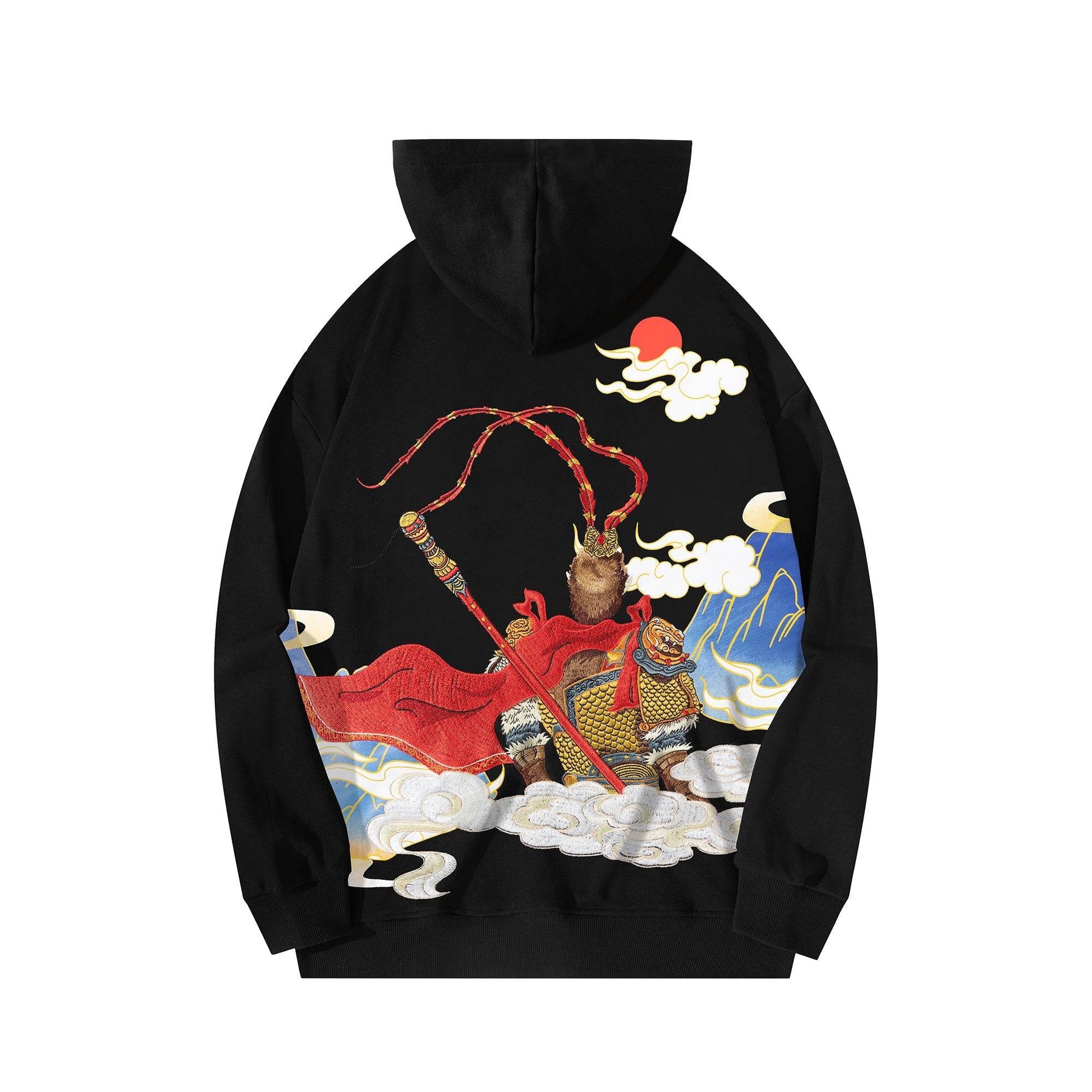 Monkey King Embroidery Hoodie - Black / S