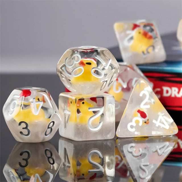 Yellow Duck Red Hat 7-Dice Set w/White Numbers Dnd Dice Set - 
