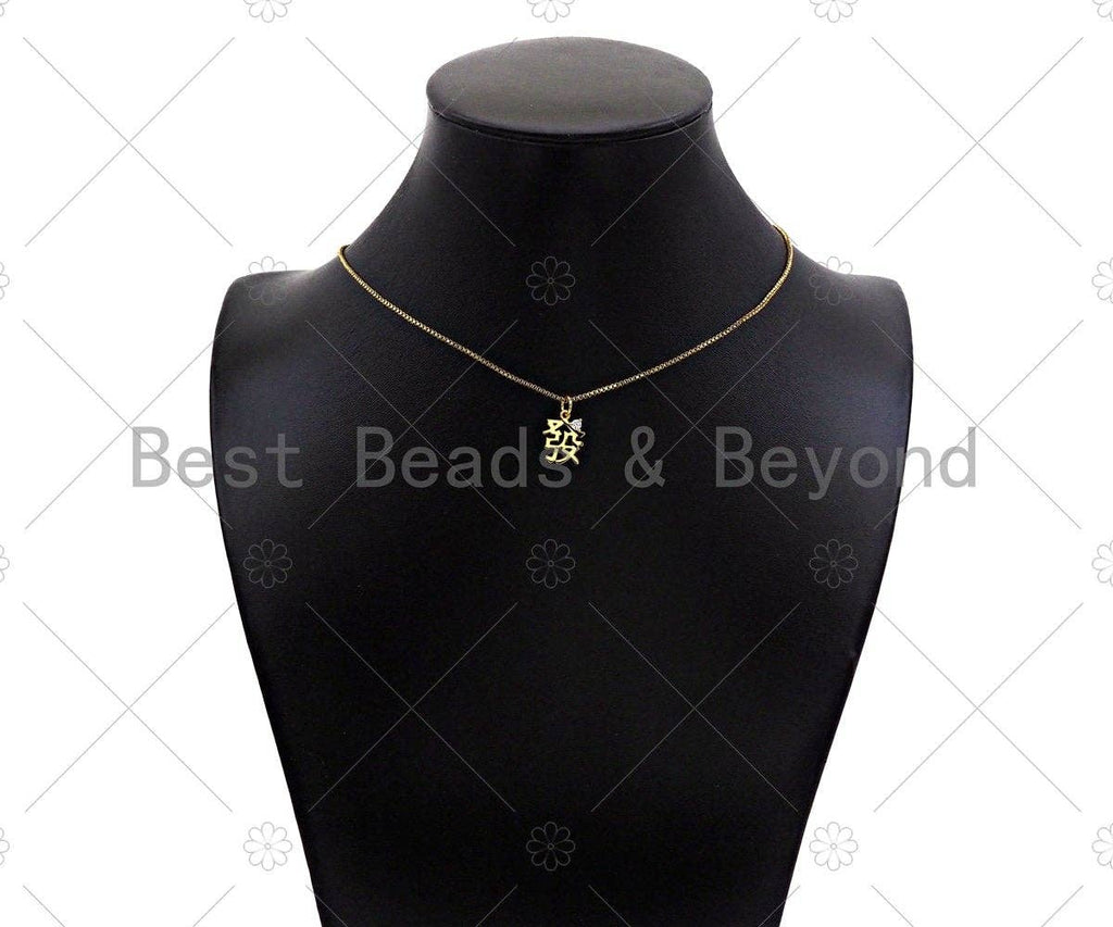 CZ Micro Pave Chinese Words Rich/ Love /Cool Charm, 18K Gold words Charm, Necklace Bracelet Charm Pendant, 13x10mm/11x10mm/12x11mm,Sku#Y432