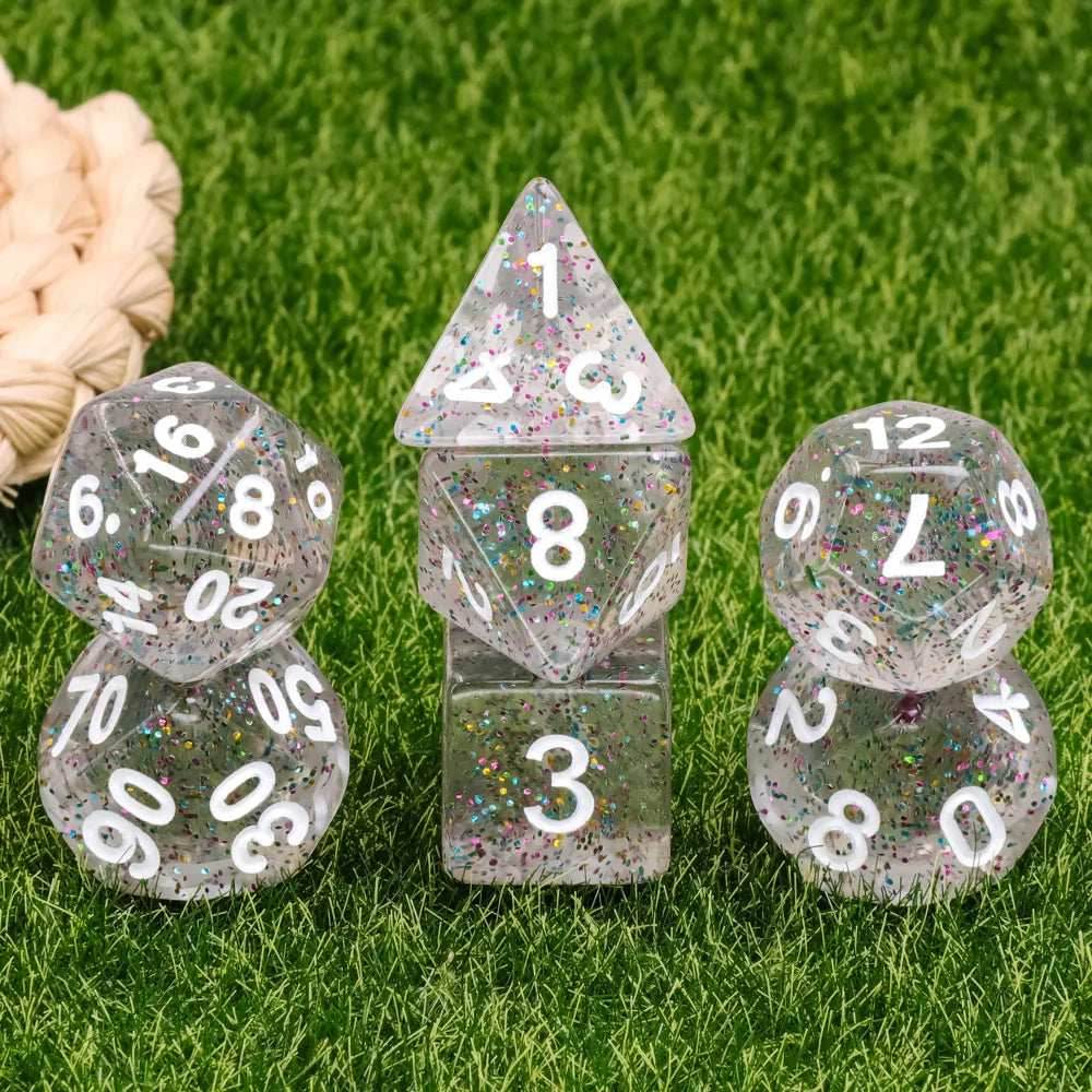 Kindergarten Garland Glitter 7-Dice Set w/White Numbers Dnd Dice Set - 