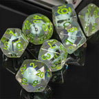 Dinosaur on Glitter 7-Dice Set w/Green Numbers Dnd Dice Set - 