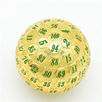 Golden Metal d100 w/ Green Numbers Dungeons and Dragons RPG - 