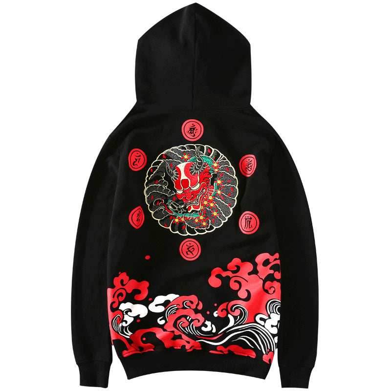KH9060 Red Demon Embroidery Hoodie - Black / S