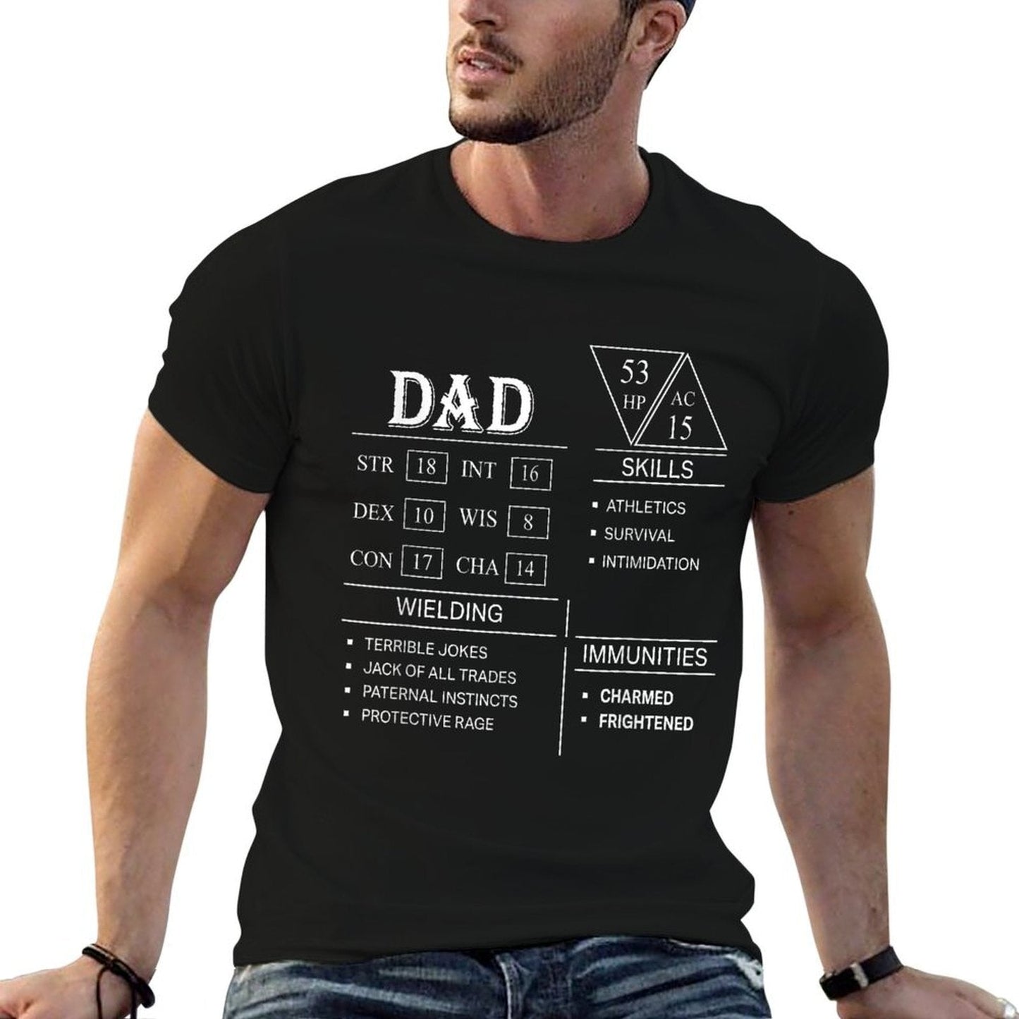 Roleplaying Dice Gamer Dragon Dad Stat Skills Wielding  Vintage-inspired T-Shirt