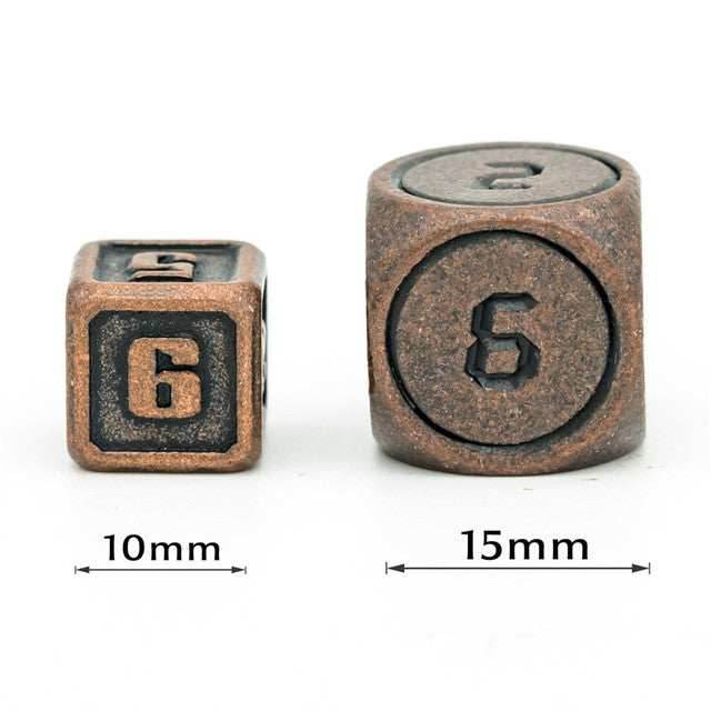 Silver Mini Metal Dice Ancient Effect | (10mm to 15mm) 7-Dice Udixi RPG - 