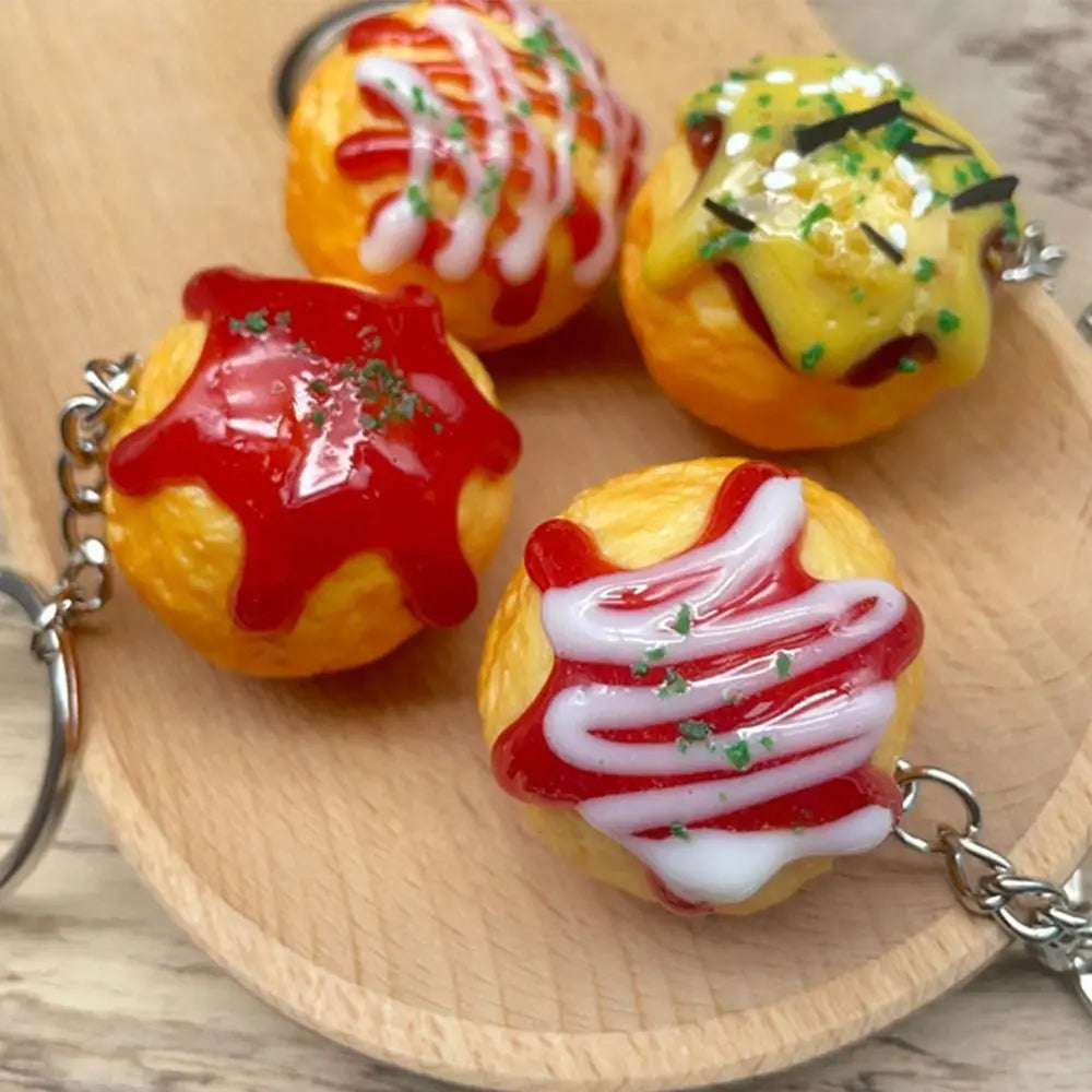 Bag Pendant Simulation Food Key Chain Funny Car Keychains Jewelry Accessories Takoyaki Pendant Charms PVC Keychain Couple