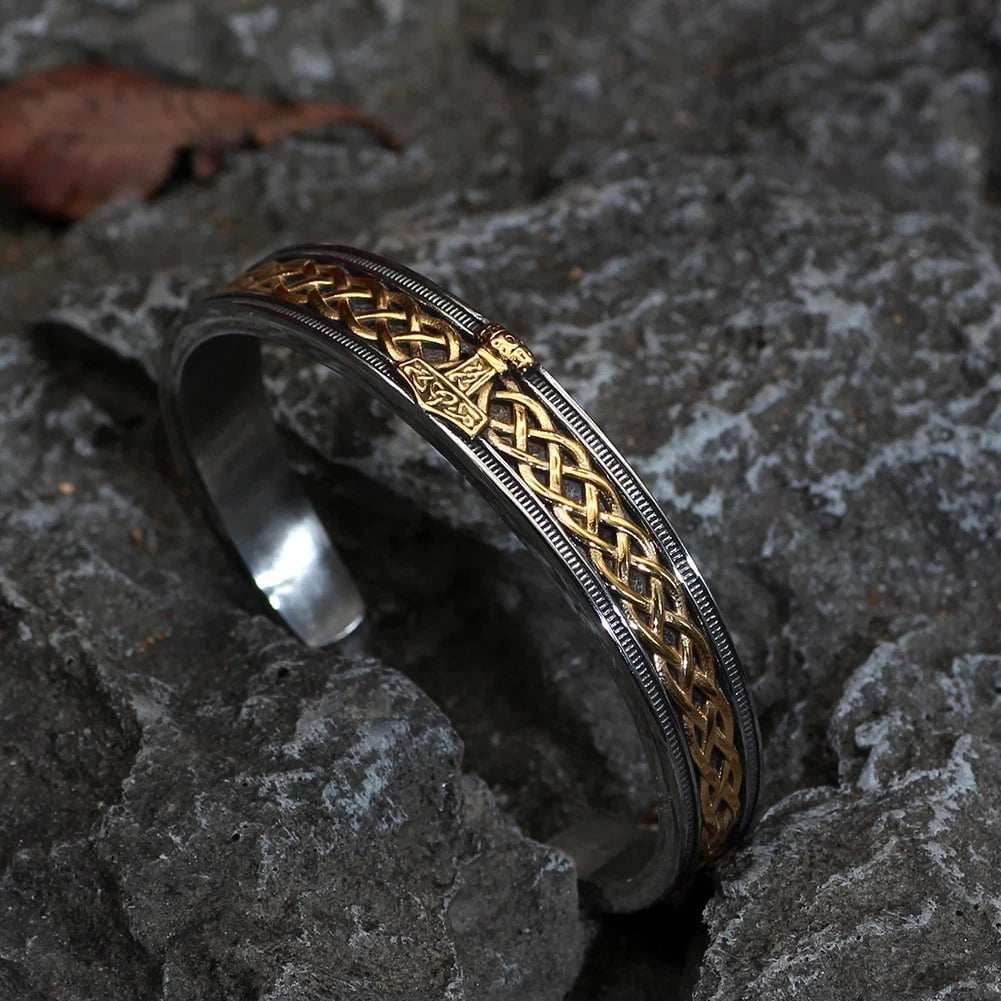 Vikings Thor's Hammer Stainless Steel Bangle Bracelet - Gold plated