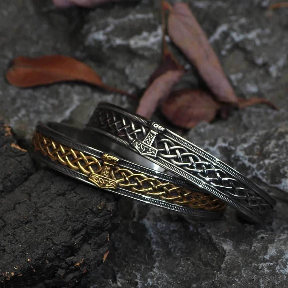 Vikings Thor's Hammer Stainless Steel Bangle Bracelet - Gold plated