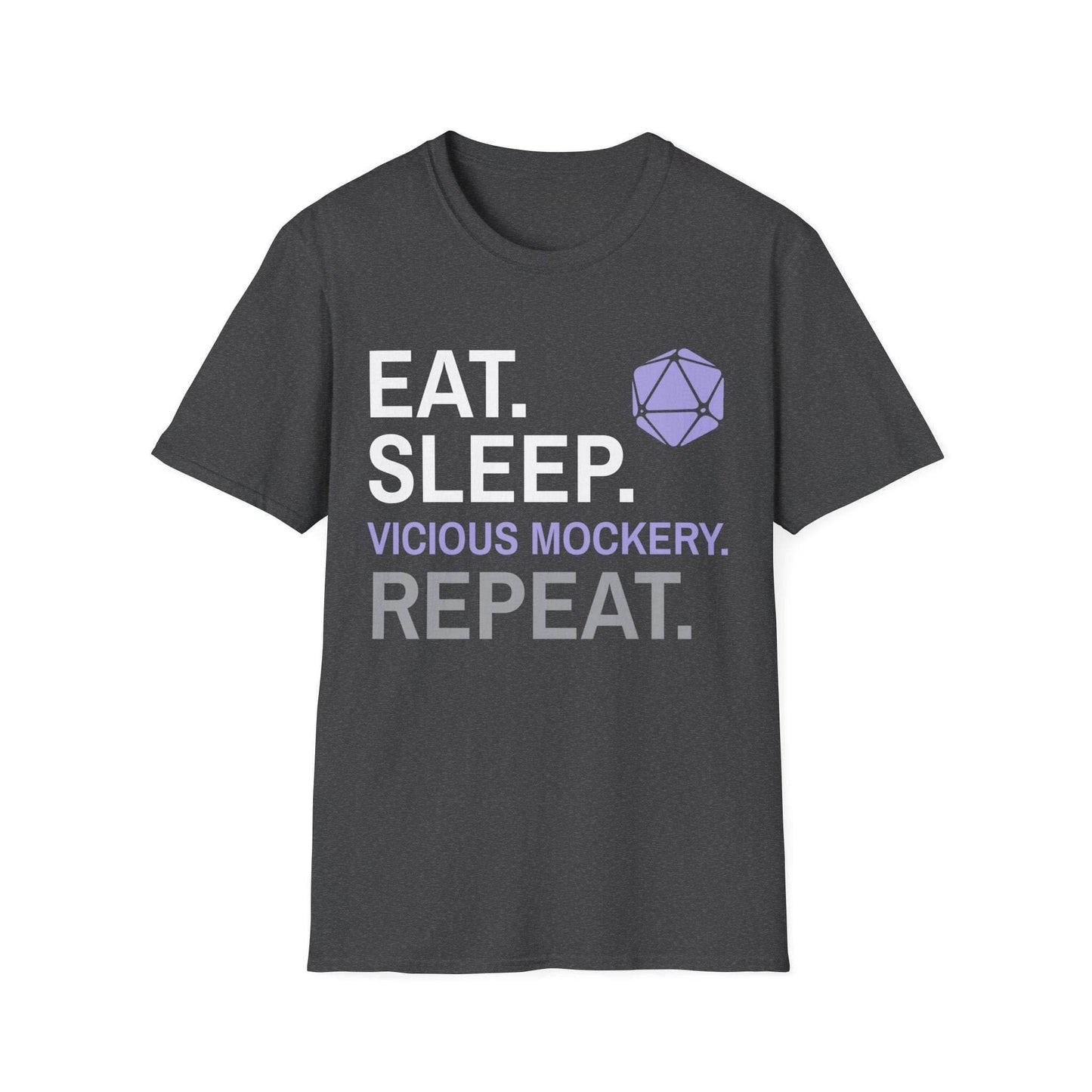 Bard T-Shirt – 'Eat, Sleep, Vicious Mockery, Repeat' - Dark Heather / S