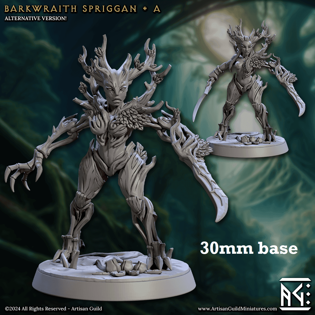 Barkwraith Spriggan: Sculpt A (Female Treefolk Warrior) - Treefolk Appearance / Claw