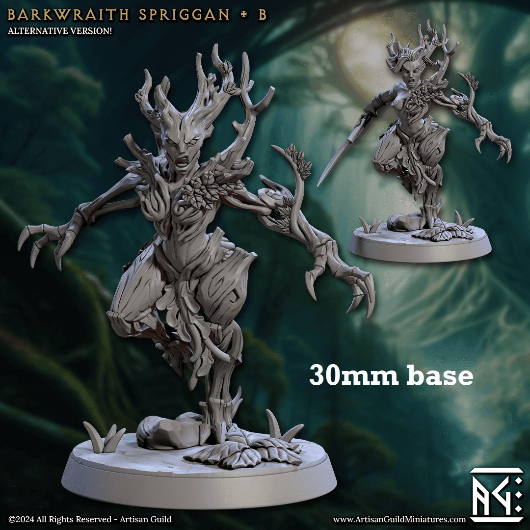 Barkwraith Spriggan: Sculpt B (Female Treefolk Warrior) - Treefolk Appearance / Claw