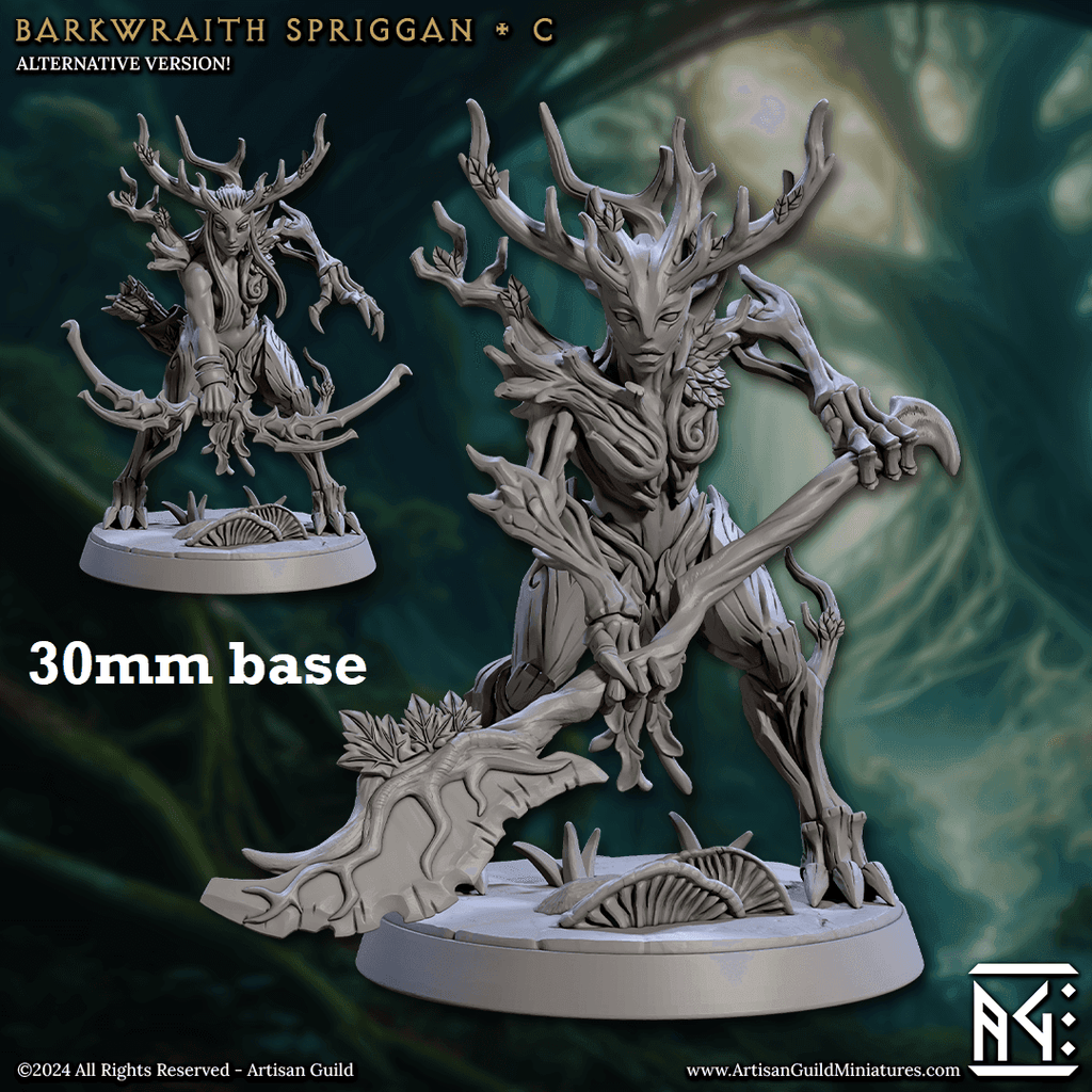 Barkwraith Spriggan: Sculpt C (Female Treefolk Ranger / Warrior) - Treefolk Appearance / Halberd