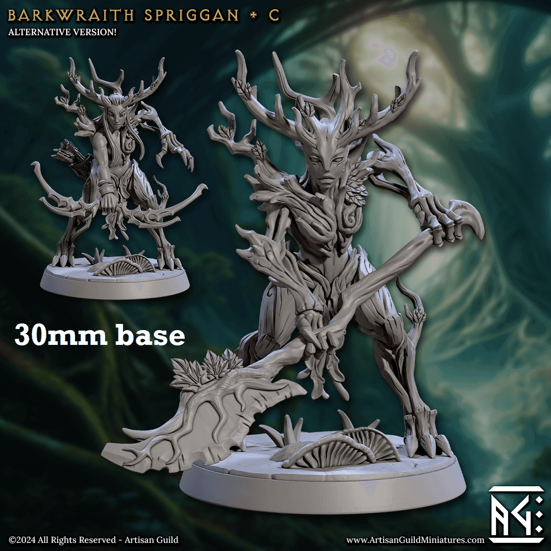 Barkwraith Spriggan: Sculpt C (Female Treefolk Ranger / Warrior) - Treefolk Appearance / Halberd