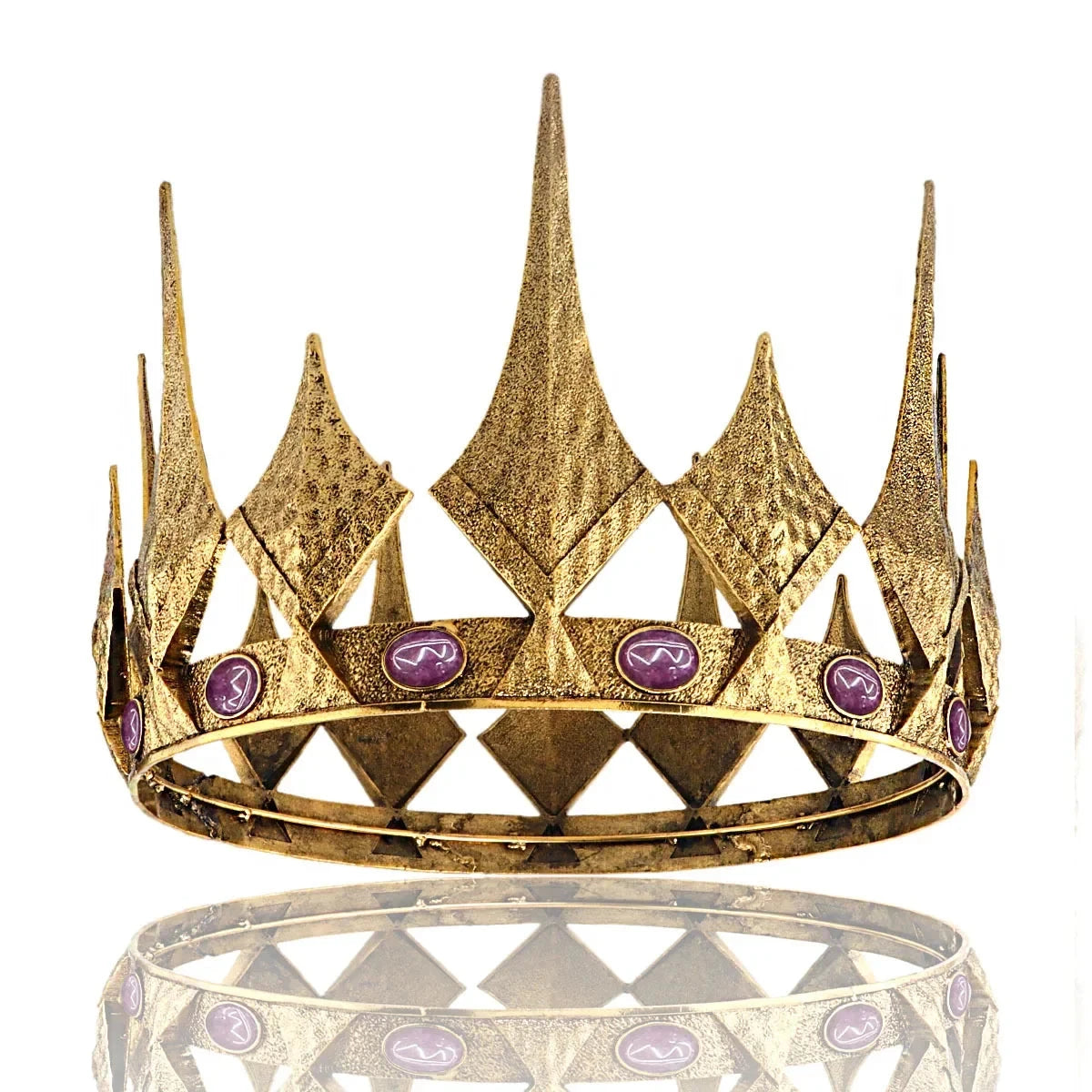 Baroque Big Round Metal Crown With Imitation Gem Royal Ball Party Tiara