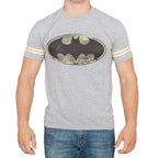 Batman Distressed Logo Striped Sleeves T-shirt - S