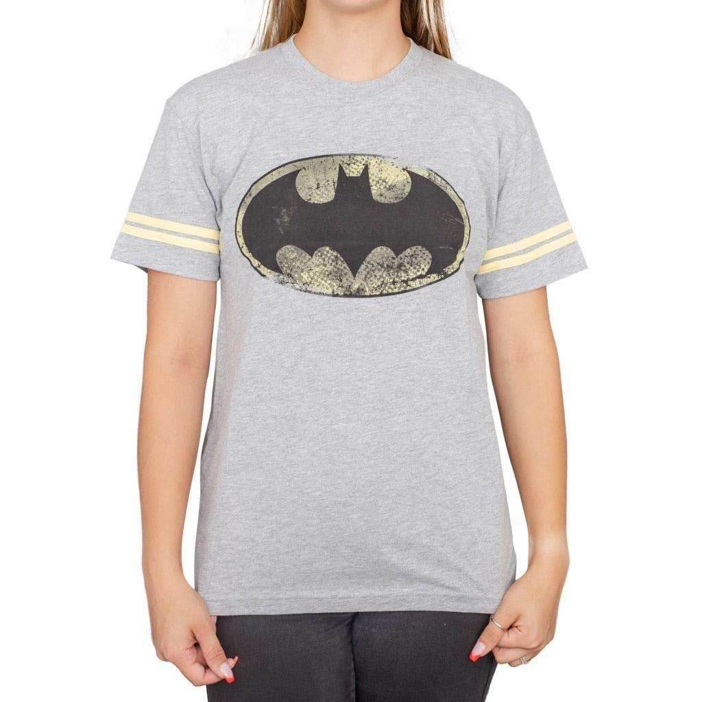 Batman Distressed Logo Striped Sleeves T-shirt - S