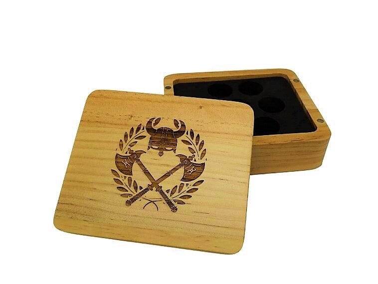 Battle Helmet Wooden Dice Case - Pine Wood
