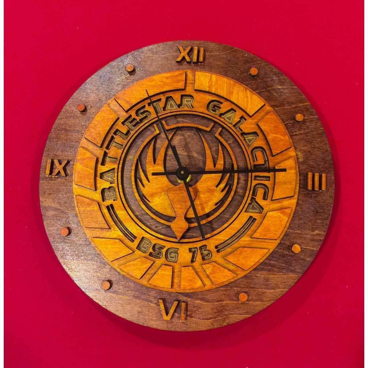 Battlestar Galactica Laser Cut Stained Wood Clock - 