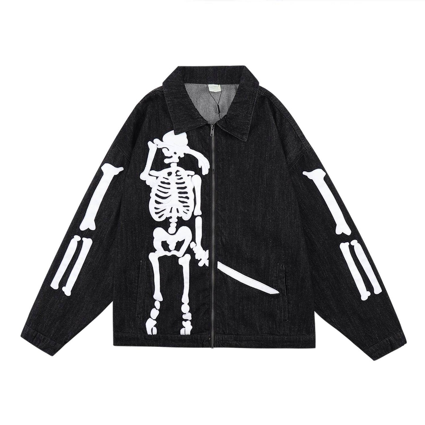 Crying Skeleton Denim Jacket - Black / M