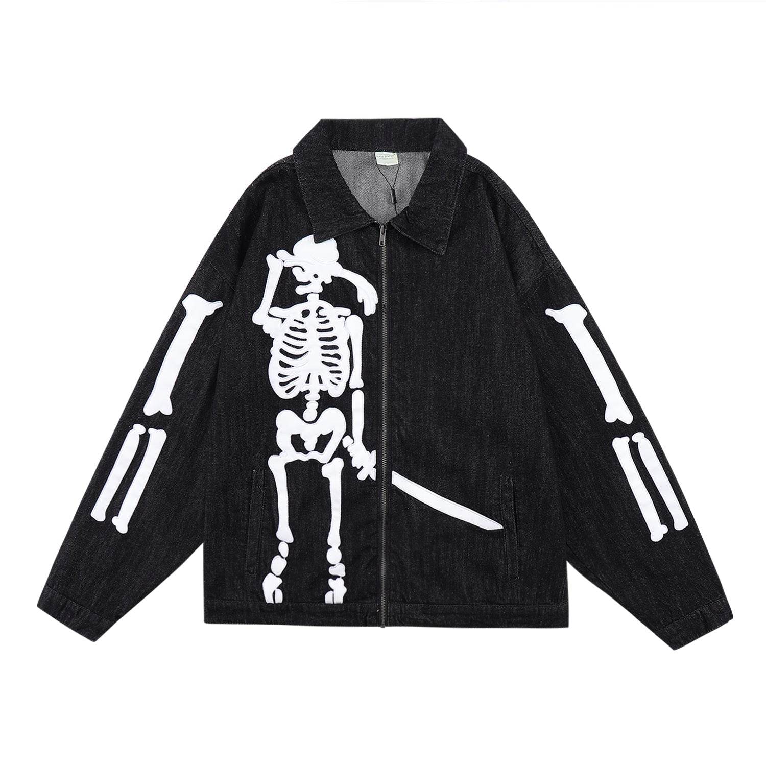 Crying Skeleton Denim Jacket - Black / M
