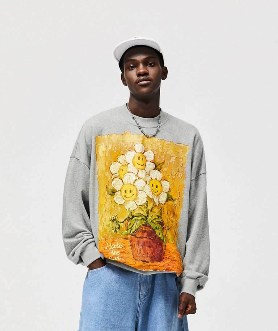 Daisy Flower Splash Art Crew - Grey / S
