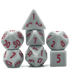 Grey Homage 7-Dice Set w/Red Numbers Minimalist - 