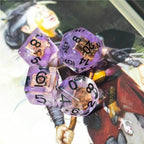 Warlock (Magic Book) Clear Purple Dice w/ Golden Book 7-Dice Set Rpg - 