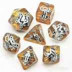 Desert Bull Head 7-Dice Set w/Silver Numbers White Skull on Gold Glitter - 
