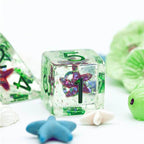 Green w/Purple Starfish Dice 7-Dice Set Resin Dungeons and Dragons Dice - 