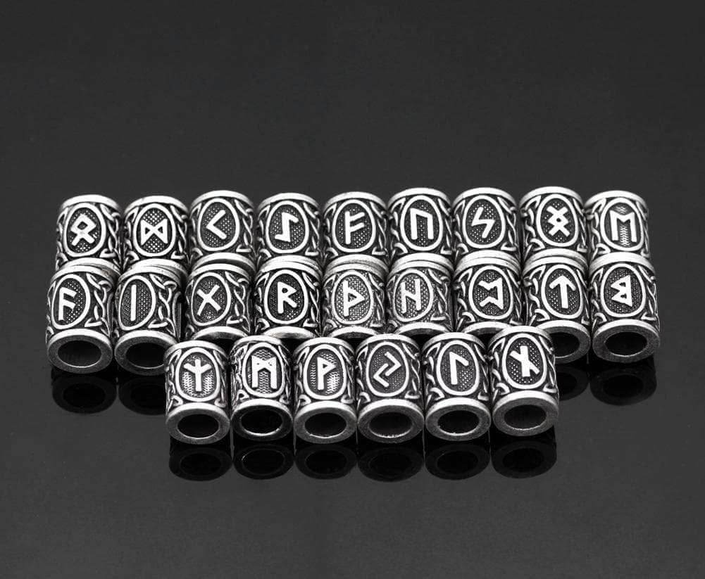 Vikings Rune Beard & Hair Beads Set - Silver