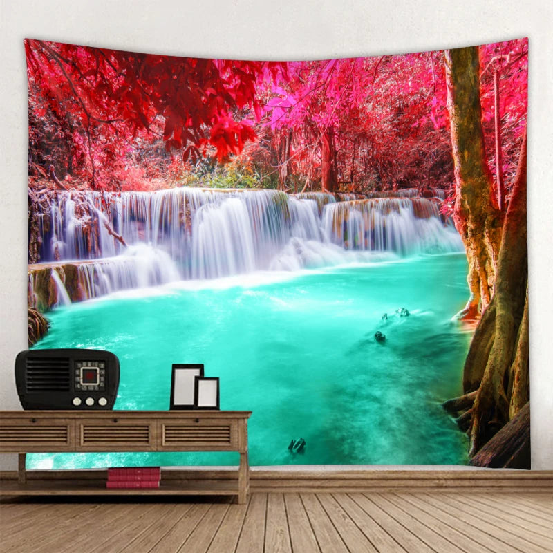 Beautiful nature waterfall tapestry forest print seascape hippie wall hanging bohemian wall tapestry mandala wall decoration