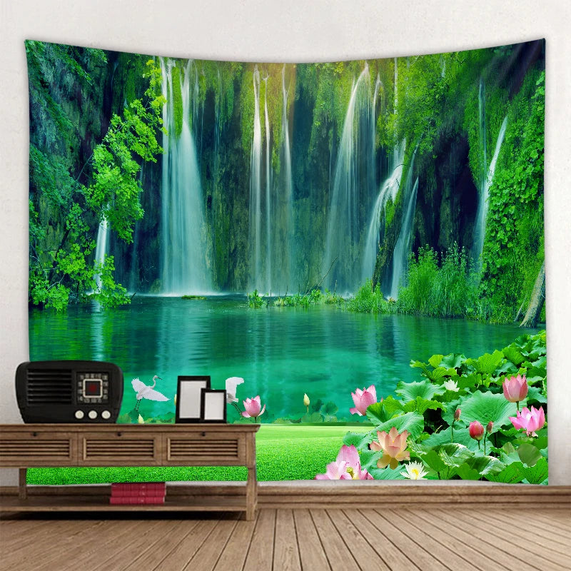 Beautiful nature waterfall tapestry forest print seascape hippie wall hanging bohemian wall tapestry mandala wall decoration