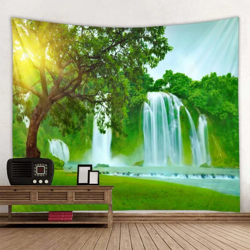 Beautiful nature waterfall tapestry forest print seascape hippie wall hanging bohemian wall tapestry mandala wall decoration